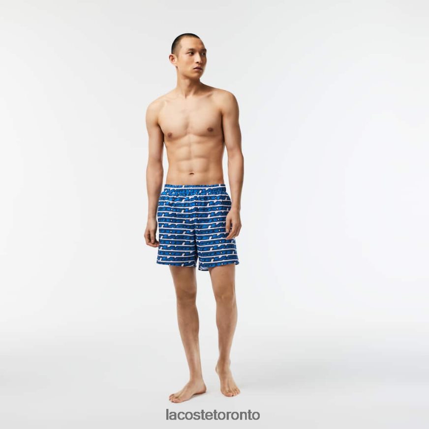 Clothing Lacoste Two-Tone Print Swim Trunks White/Blue Men Z60BPR524