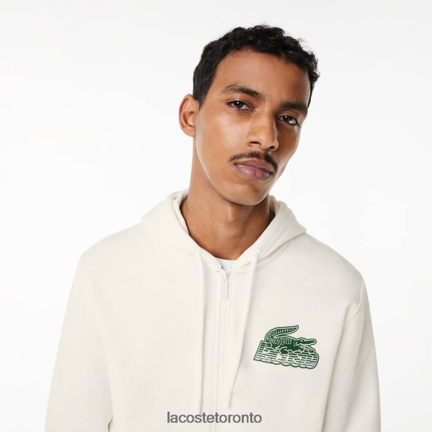 Clothing Lacoste Unbrushed Fleece Zipped Hoodie White Men Z60BPR319