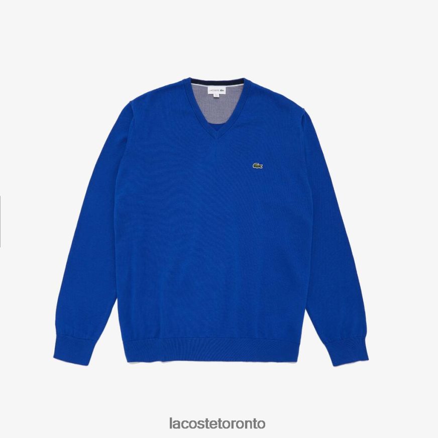 Clothing Lacoste V-Neck Cotton Sweater Blue Men Z60BPR1636