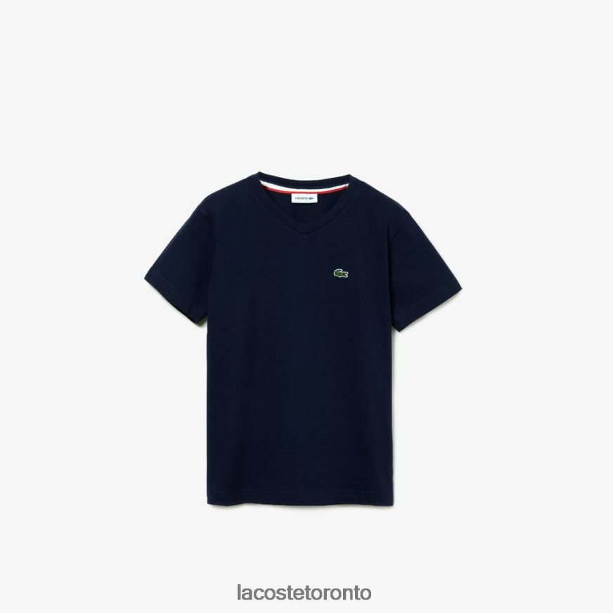 Clothing Lacoste V-Neck Cotton T-Shirt Navy Blue Kids Z60BPR3128