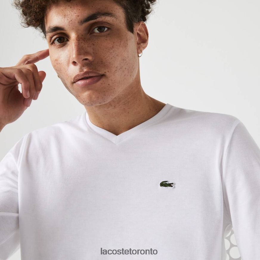 Clothing Lacoste V-Neck Lightweight Pima Cotton Jersey T-Shirt White Men Z60BPR675