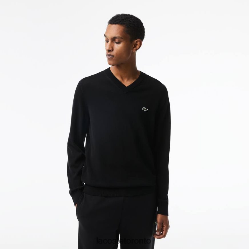 Clothing Lacoste V-Neck Organic Cotton Sweater Black Men Z60BPR1323