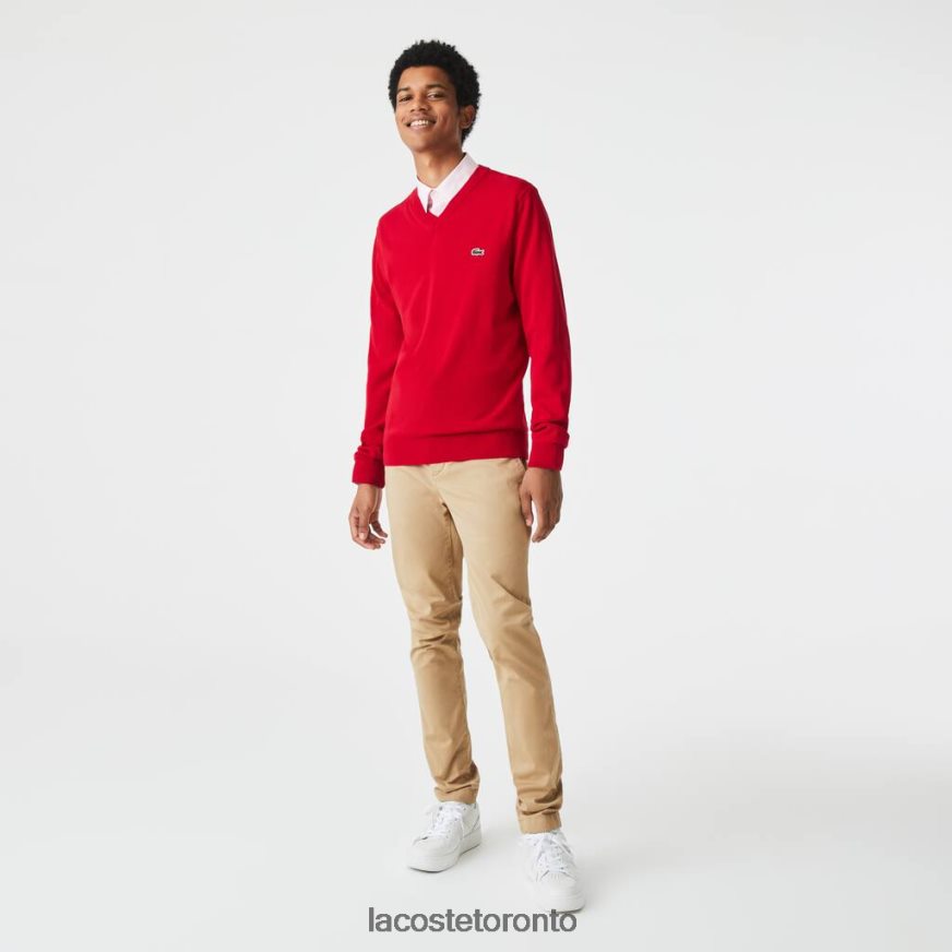 Clothing Lacoste V-Neck Organic Cotton Sweater Red Men Z60BPR1324