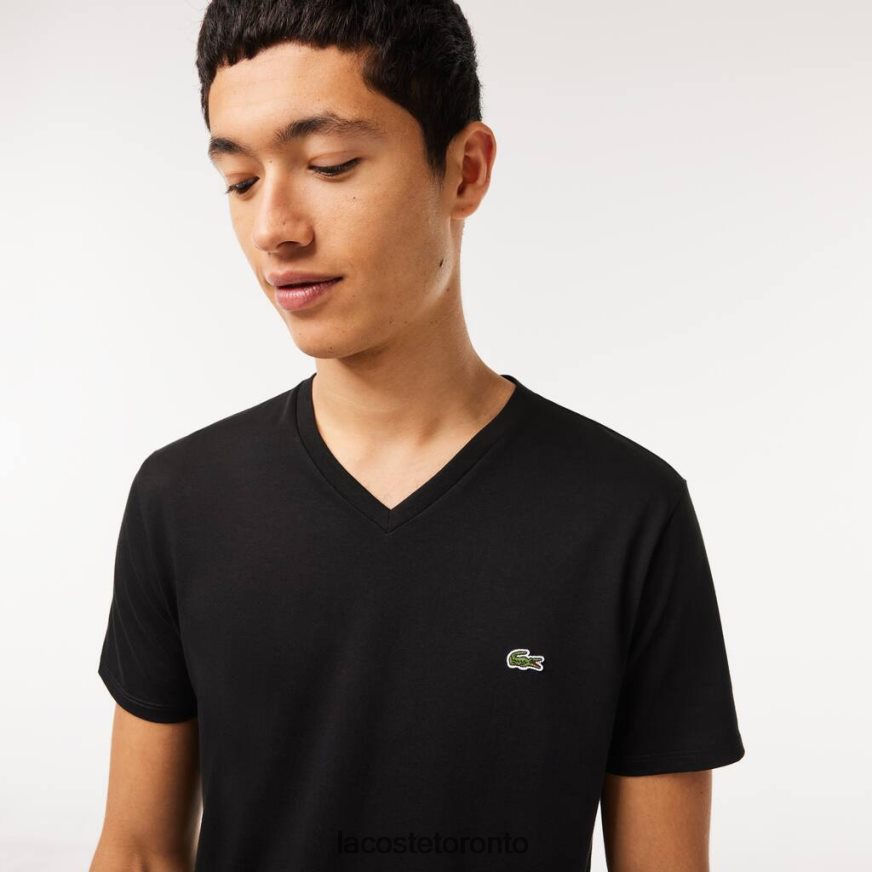 Clothing Lacoste V-Neck Pima Cotton Jersey T-Shirt Black Men Z60BPR41