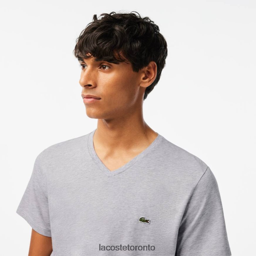 Clothing Lacoste V-Neck Pima Cotton Jersey T-Shirt Grey Chine Men Z60BPR614