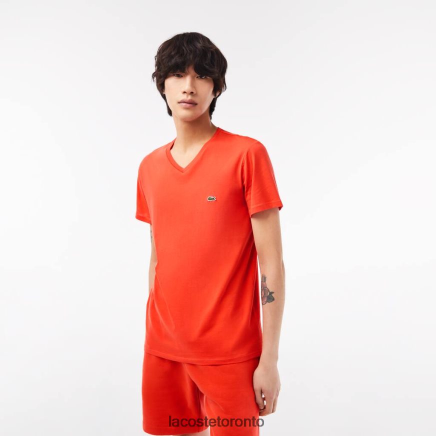 Clothing Lacoste V-Neck Pima Cotton Jersey T-Shirt Orange Men Z60BPR39