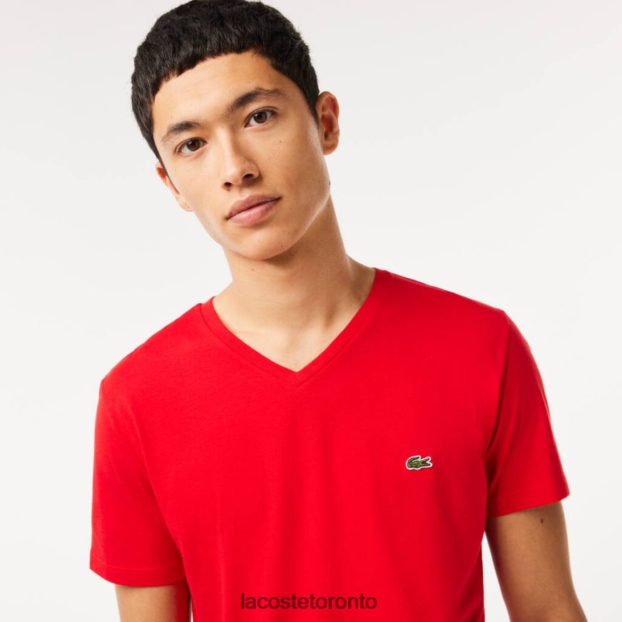 Clothing Lacoste V-Neck Pima Cotton Jersey T-Shirt Red Men Z60BPR617