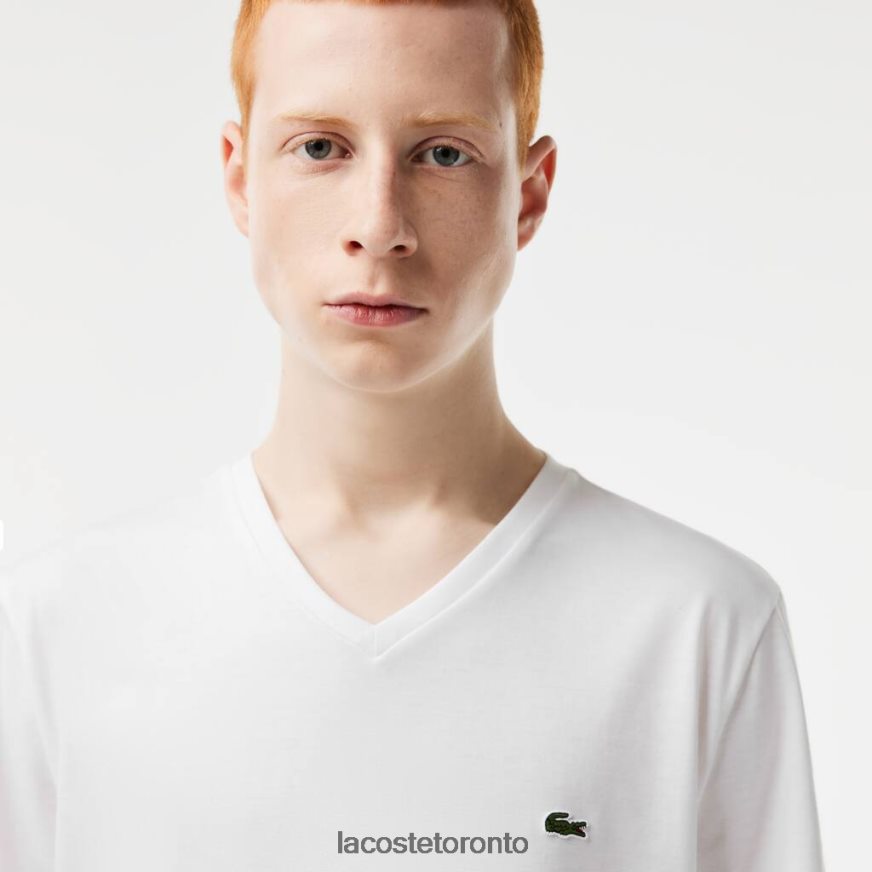 Clothing Lacoste V-Neck Pima Cotton Jersey T-Shirt White Men Z60BPR40