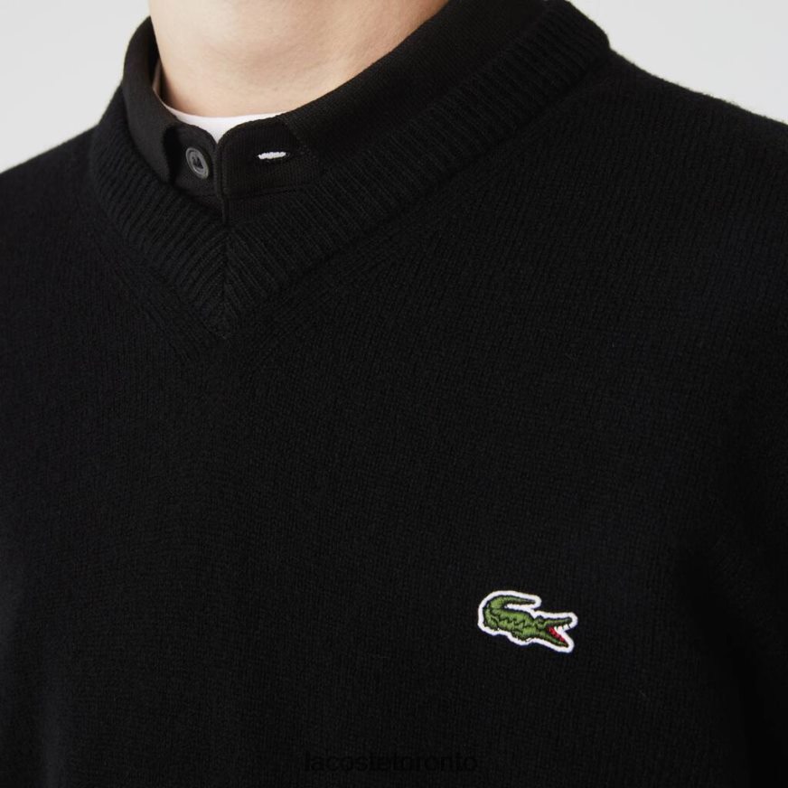 Clothing Lacoste V-Neck Wool Sweater Black Men Z60BPR1554