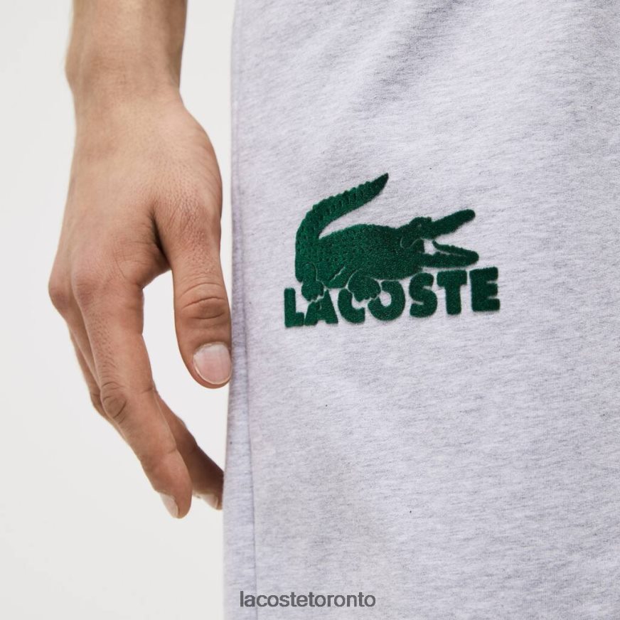 Clothing Lacoste Velour Crocodile Cotton Fleece Lounge Shorts Grey Chine/Green Men Z60BPR1479