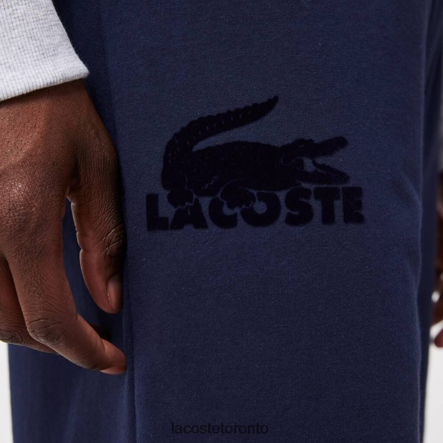 Clothing Lacoste Velour Crocodile Cotton Fleece Lounge Shorts Navy Blue Men Z60BPR1481