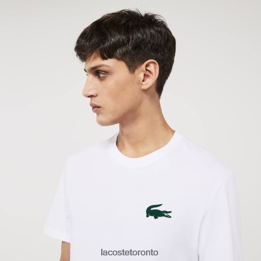 Clothing Lacoste Velour Crocodile Crew Neck Cotton Lounge T-Shirt White/Green Men Z60BPR1343