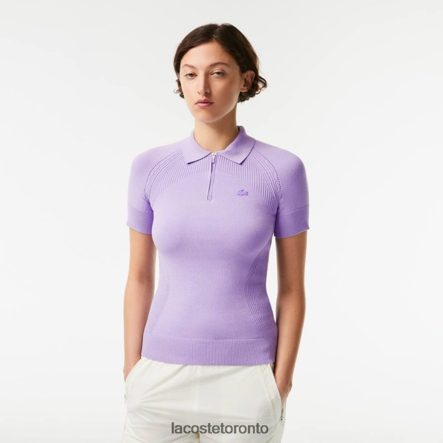 Clothing Lacoste Zip Neck Knit Sweater Purple Women Z60BPR2637