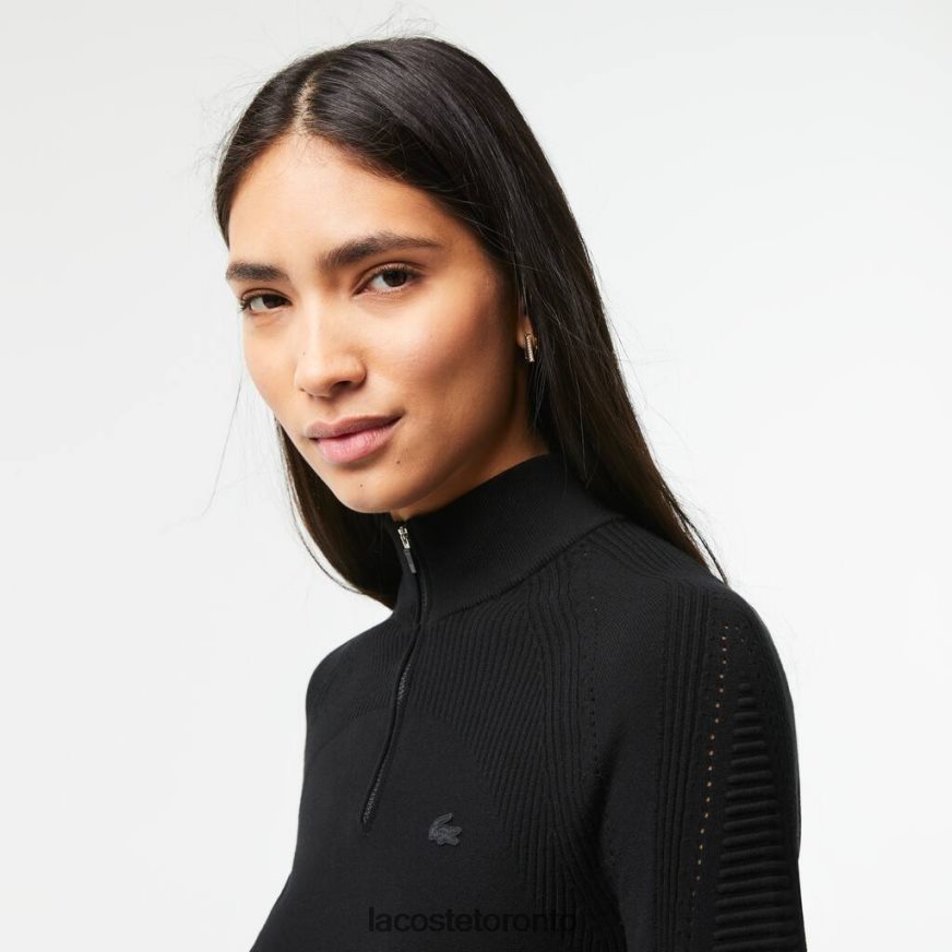 Clothing Lacoste Zip Neck Sweater Black Women Z60BPR2646