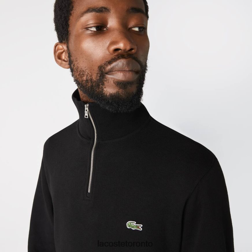 Clothing Lacoste Zippered Stand-Up Collar Cotton Sweatshirt Black Men Z60BPR952