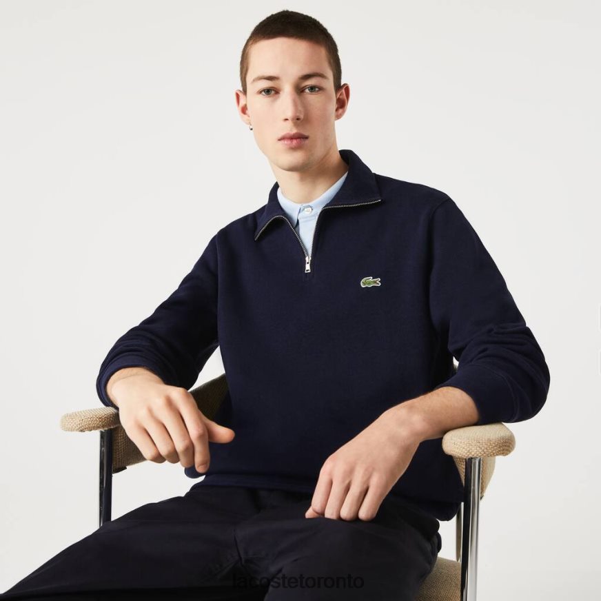 Clothing Lacoste Zippered Stand-Up Collar Cotton Sweatshirt Navy Blue Men Z60BPR951