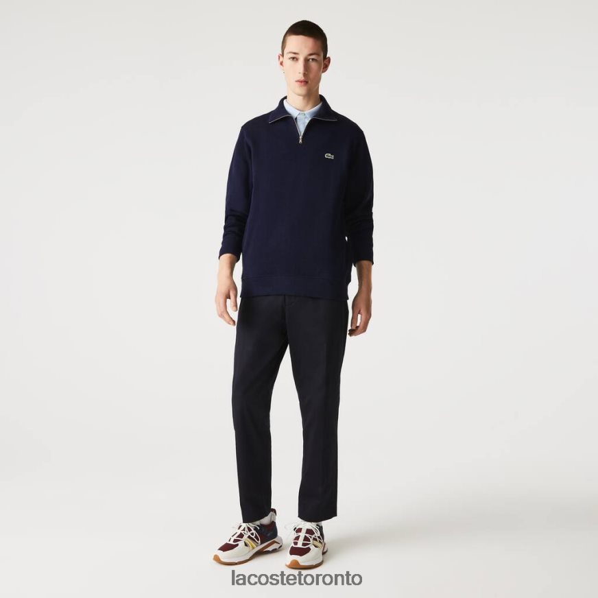 Clothing Lacoste Zippered Stand-Up Collar Cotton Sweatshirt Navy Blue Men Z60BPR951