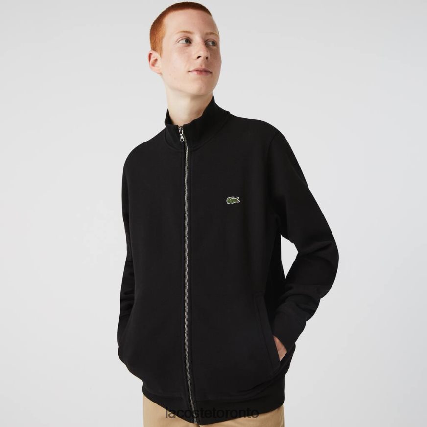 Clothing Lacoste Zippered Stand-Up Collar Pique Fleece Jacket Black Men Z60BPR1034