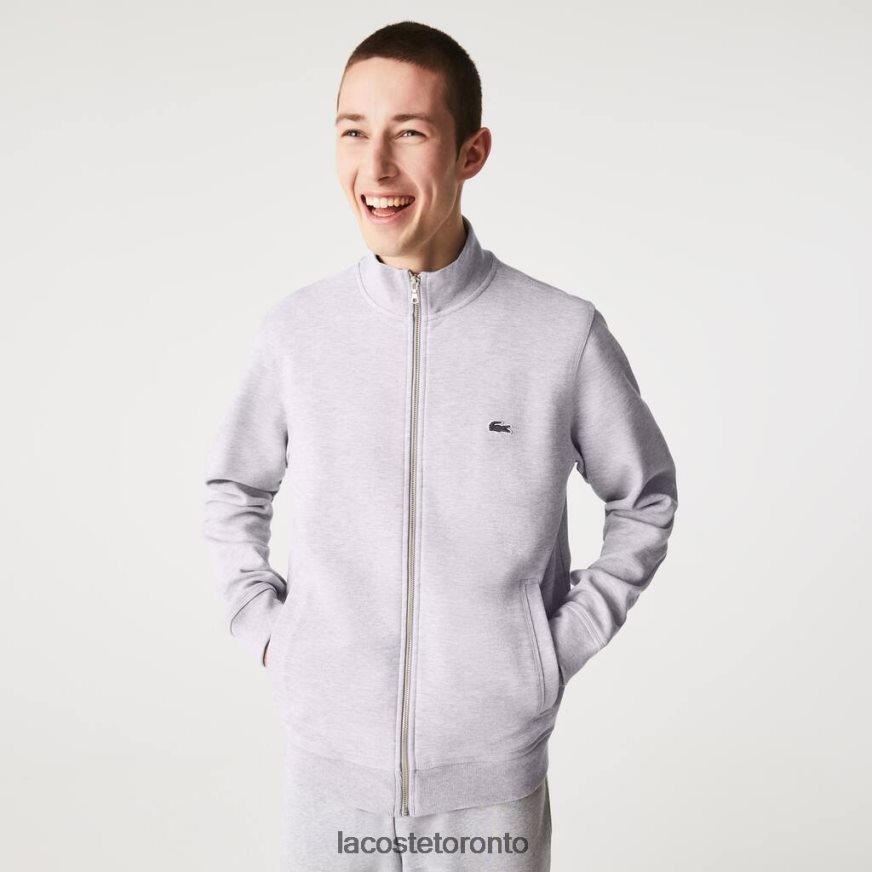 Clothing Lacoste Zippered Stand-Up Collar Pique Fleece Jacket Grey Chine Men Z60BPR1036