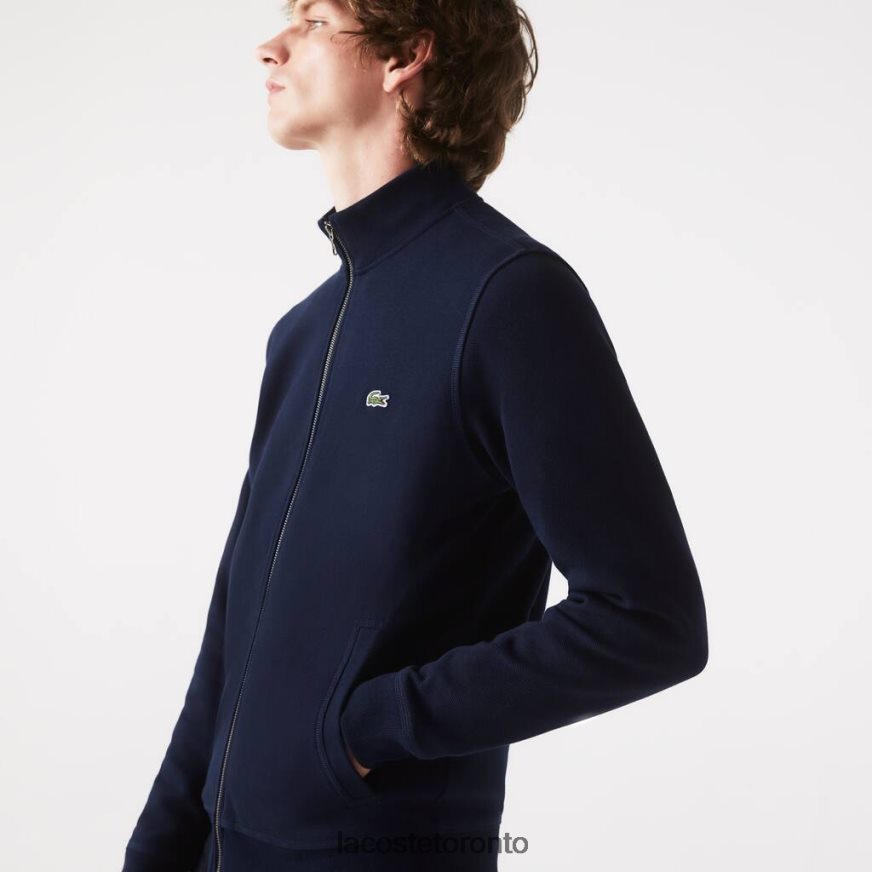 Clothing Lacoste Zippered Stand-Up Collar Pique Fleece Jacket Navy Blue Men Z60BPR1035