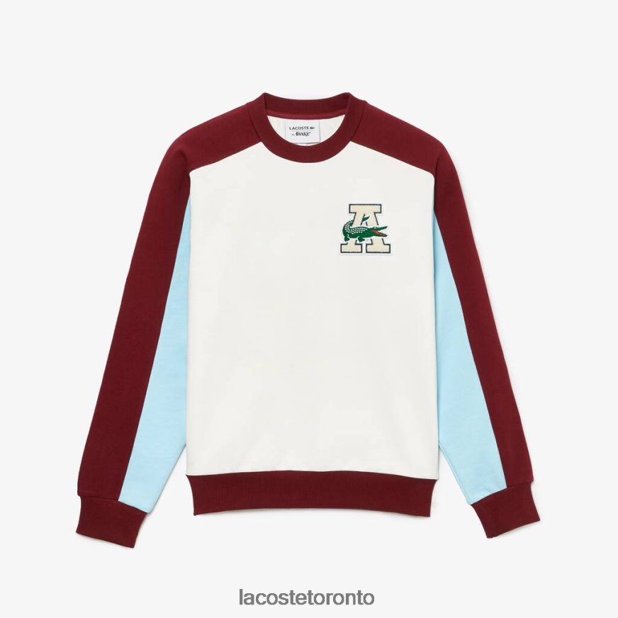 Clothing Lacoste x AWAKE NY Badge Color-block Cotton Sweatshirt White/Bordeaux Unisex Z60BPR1183