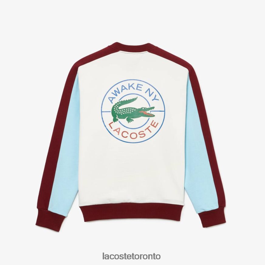 Clothing Lacoste x AWAKE NY Badge Color-block Cotton Sweatshirt White/Bordeaux Unisex Z60BPR1183