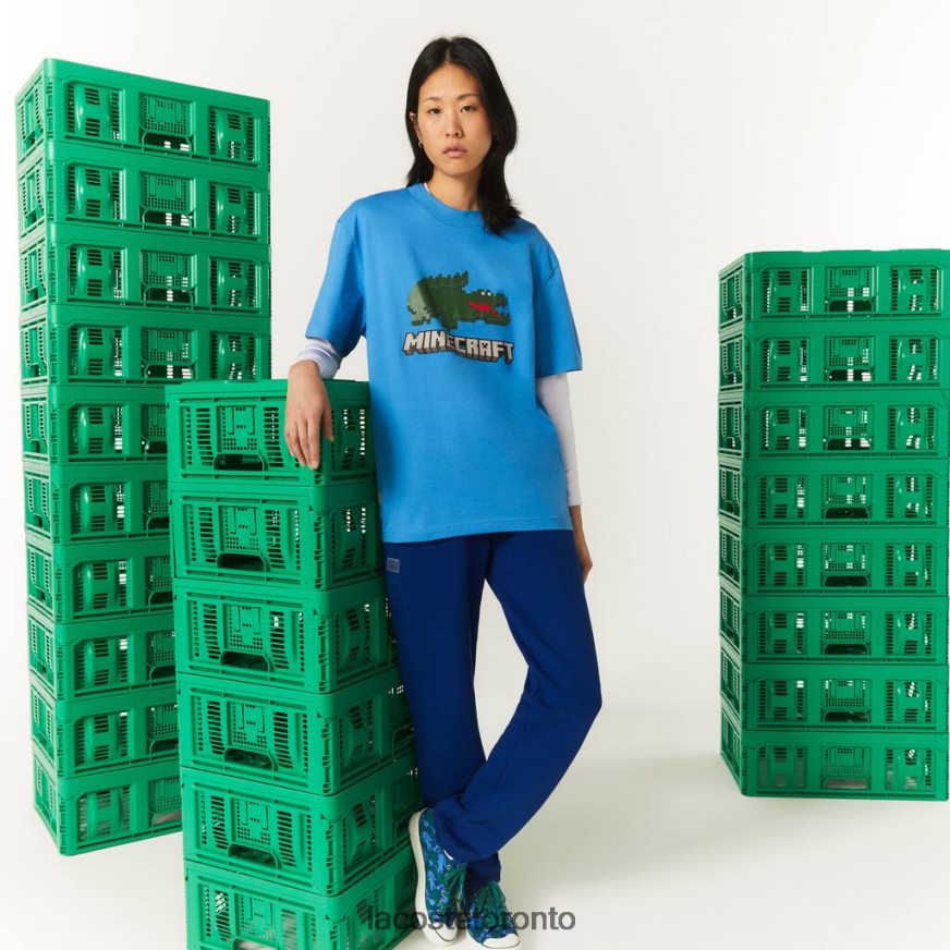 Clothing Lacoste x Minecraft Print Organic Cotton T-Shirt Blue Unisex Z60BPR881