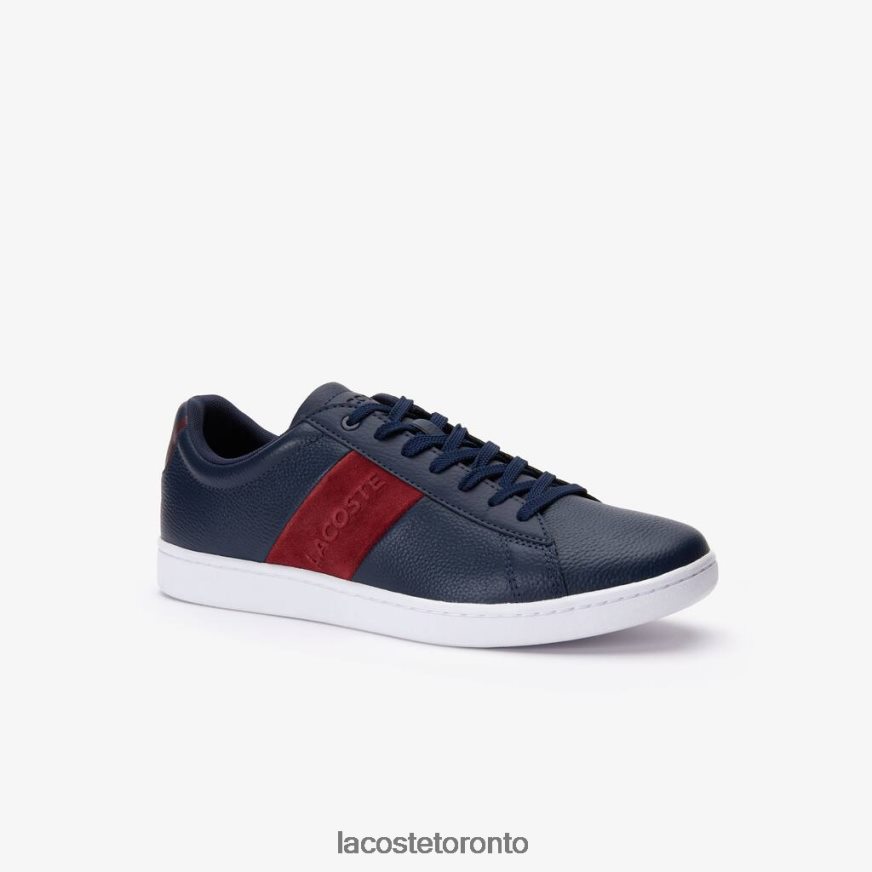 Shoes Lacoste Carnaby Evo Leather and Suede Sneakers Navy  Dark Red Men Z60BPR1717