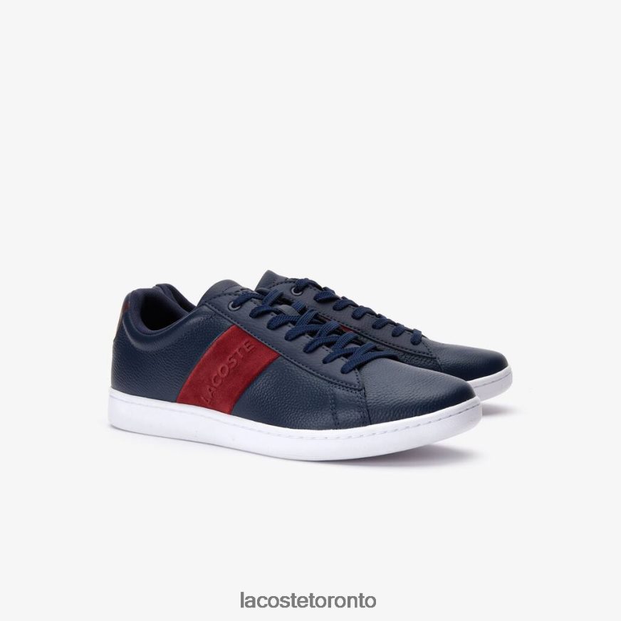 Shoes Lacoste Carnaby Evo Leather and Suede Sneakers Navy  Dark Red Men Z60BPR1717