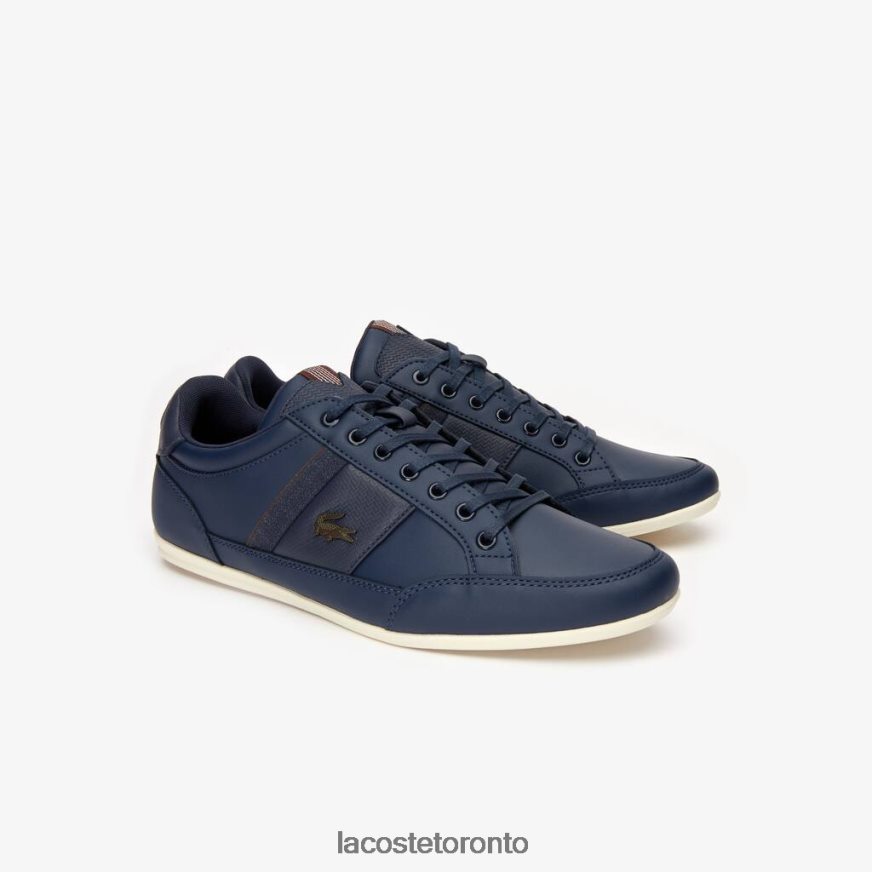 Shoes Lacoste Chaymon Leather and Synthetic Trainers Navy/Dark Brown Men Z60BPR1714