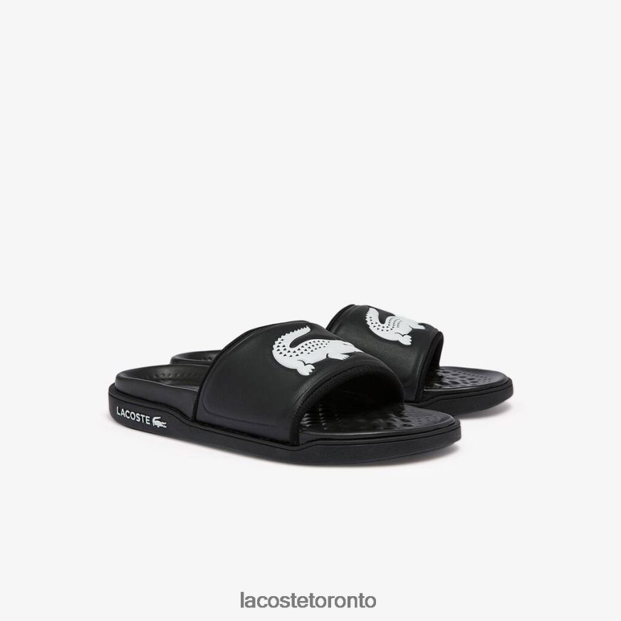 Shoes Lacoste Croco Dualiste Synthetic Logo Strap Slides Black  White Women Z60BPR2699