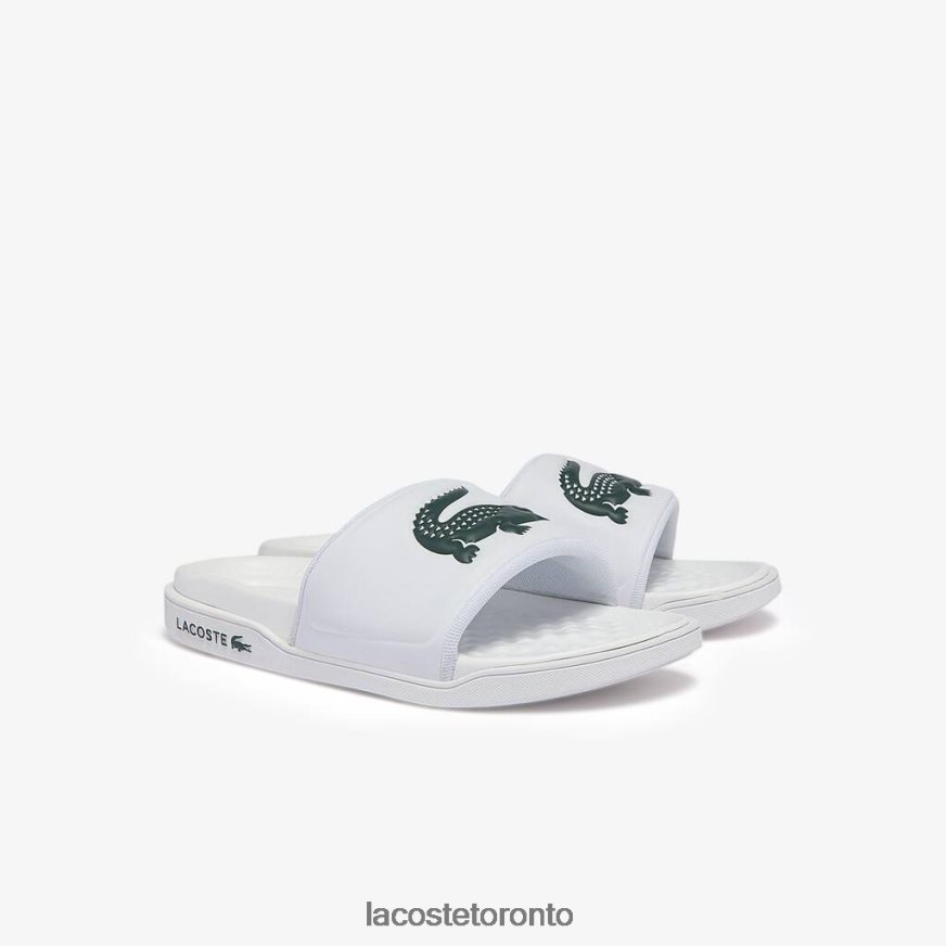 Shoes Lacoste Croco Dualiste Synthetic Logo Strap Slides White  Dark Green Women Z60BPR2700