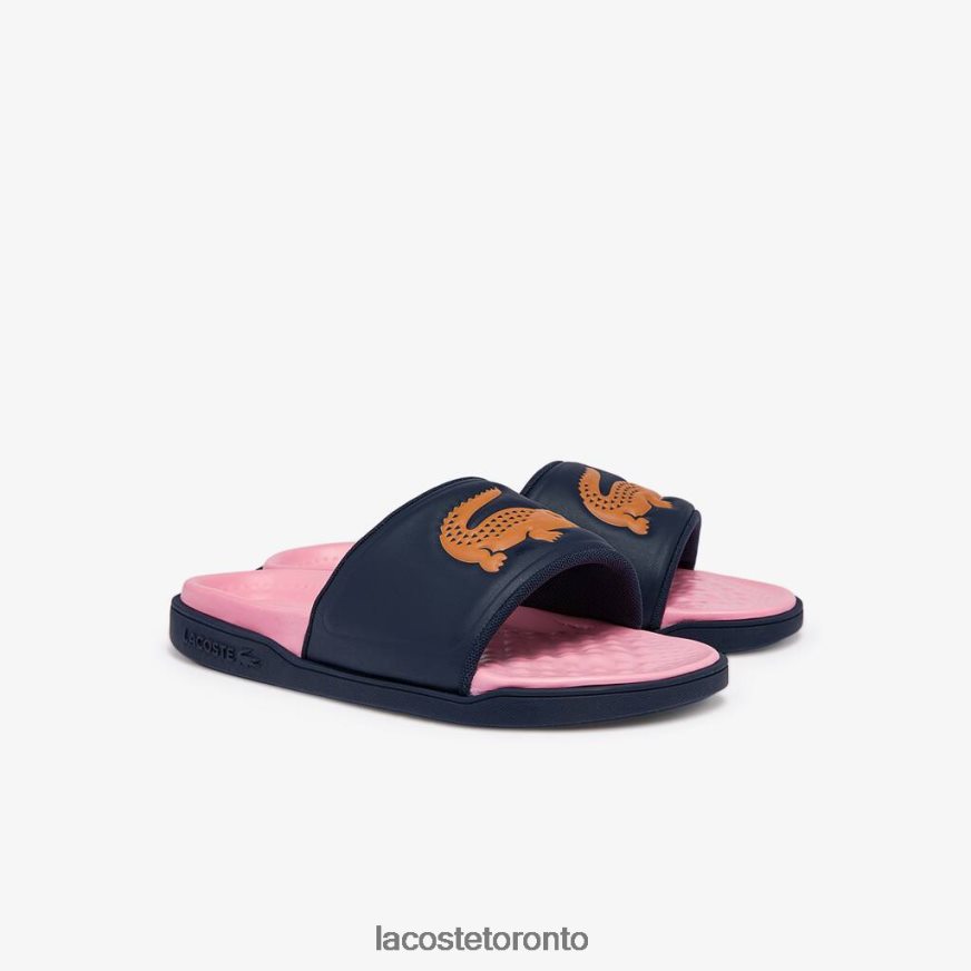 Shoes Lacoste Croco Dualiste Synthetic Slides Navy  Orange Women Z60BPR2736