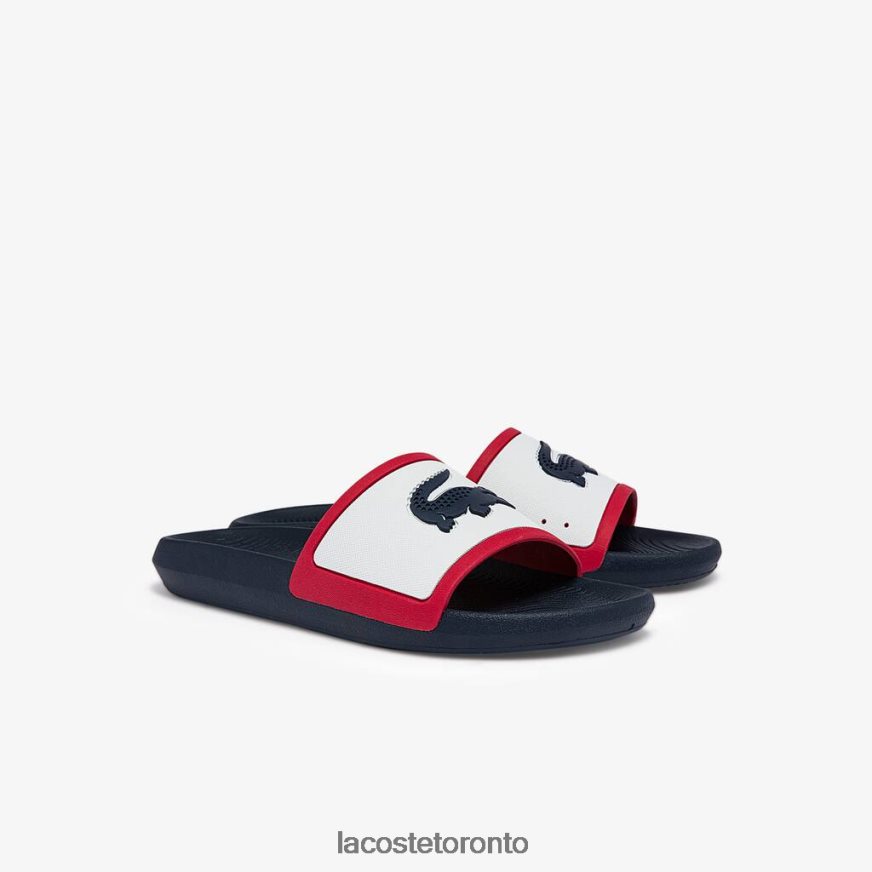 Shoes Lacoste Croco Rubber Tricolor Slides White Navy  Red Men Z60BPR1896