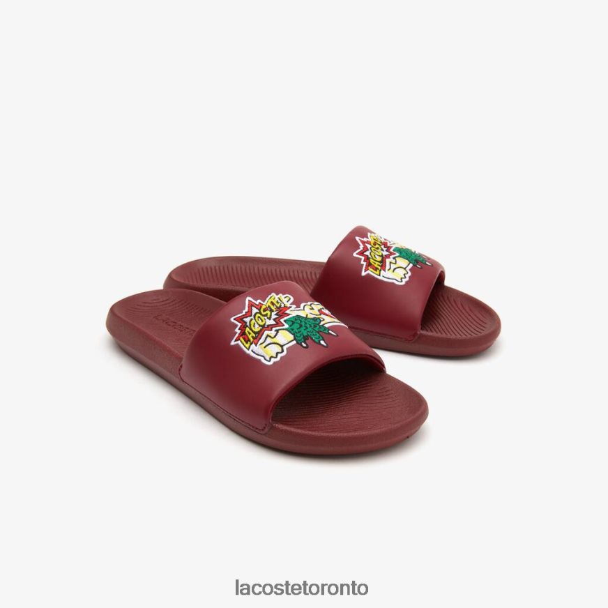 Shoes Lacoste Croco Synthetic Slides Burgundy/Yellow Men Z60BPR1774