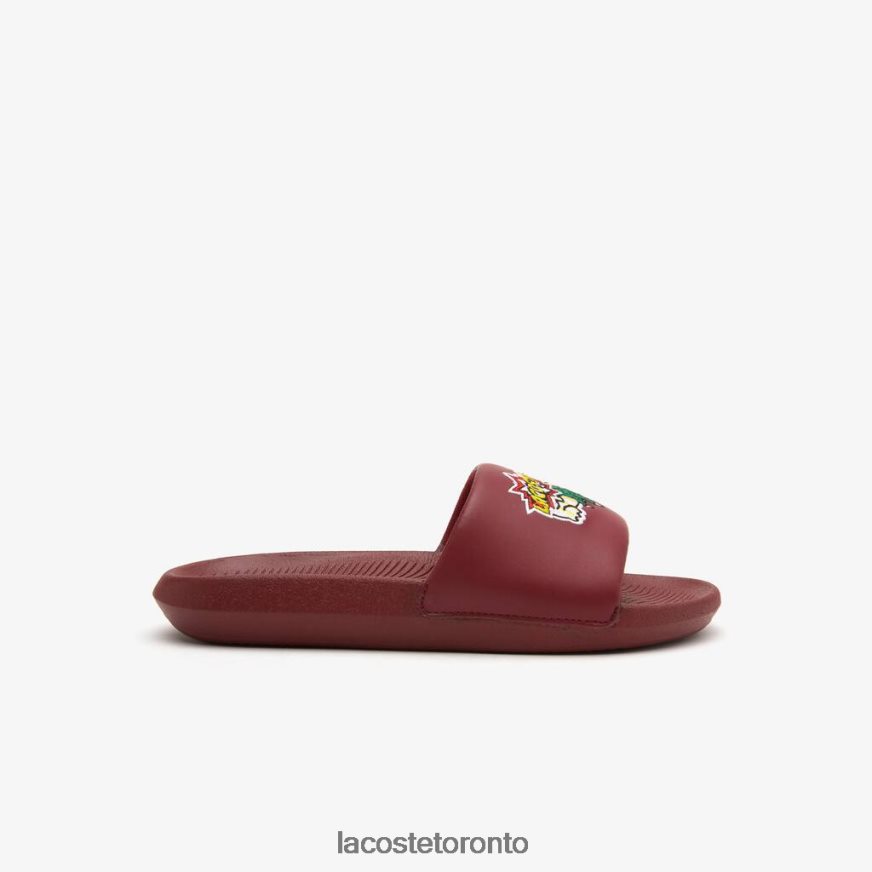 Shoes Lacoste Croco Synthetic Slides Burgundy/Yellow Women Z60BPR2706