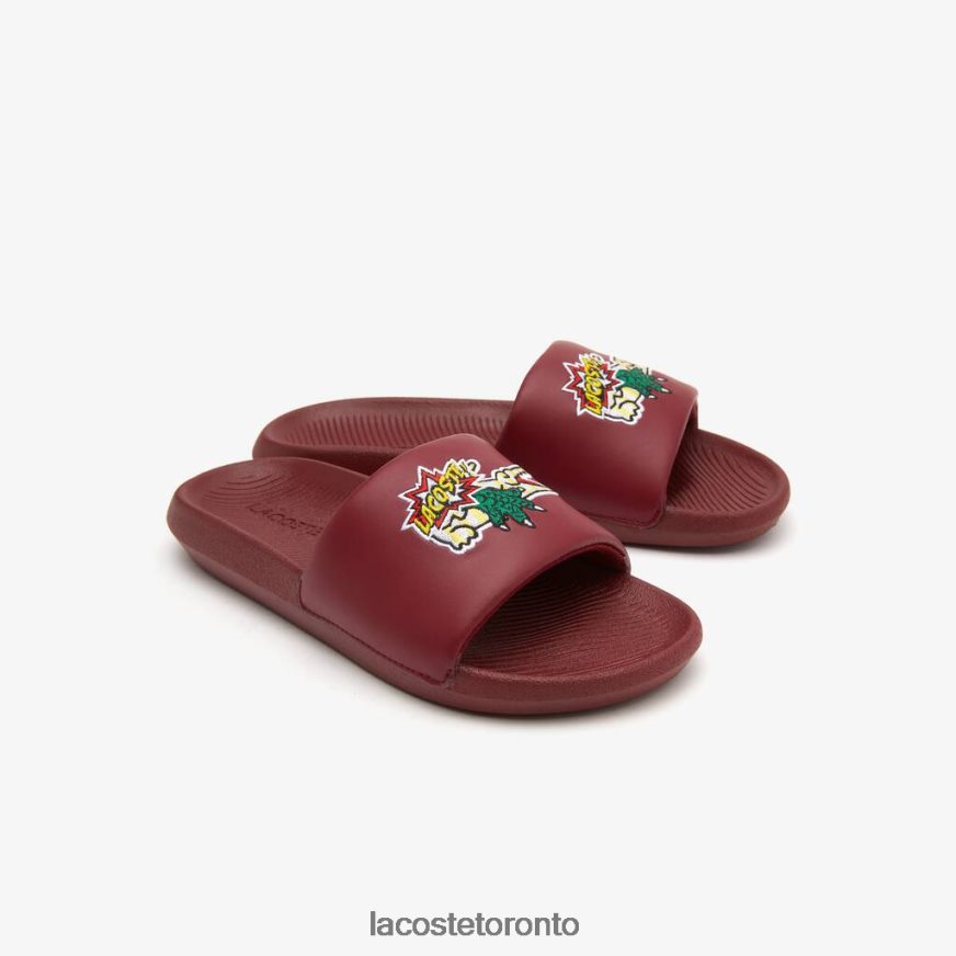 Shoes Lacoste Croco Synthetic Slides Burgundy/Yellow Women Z60BPR2706