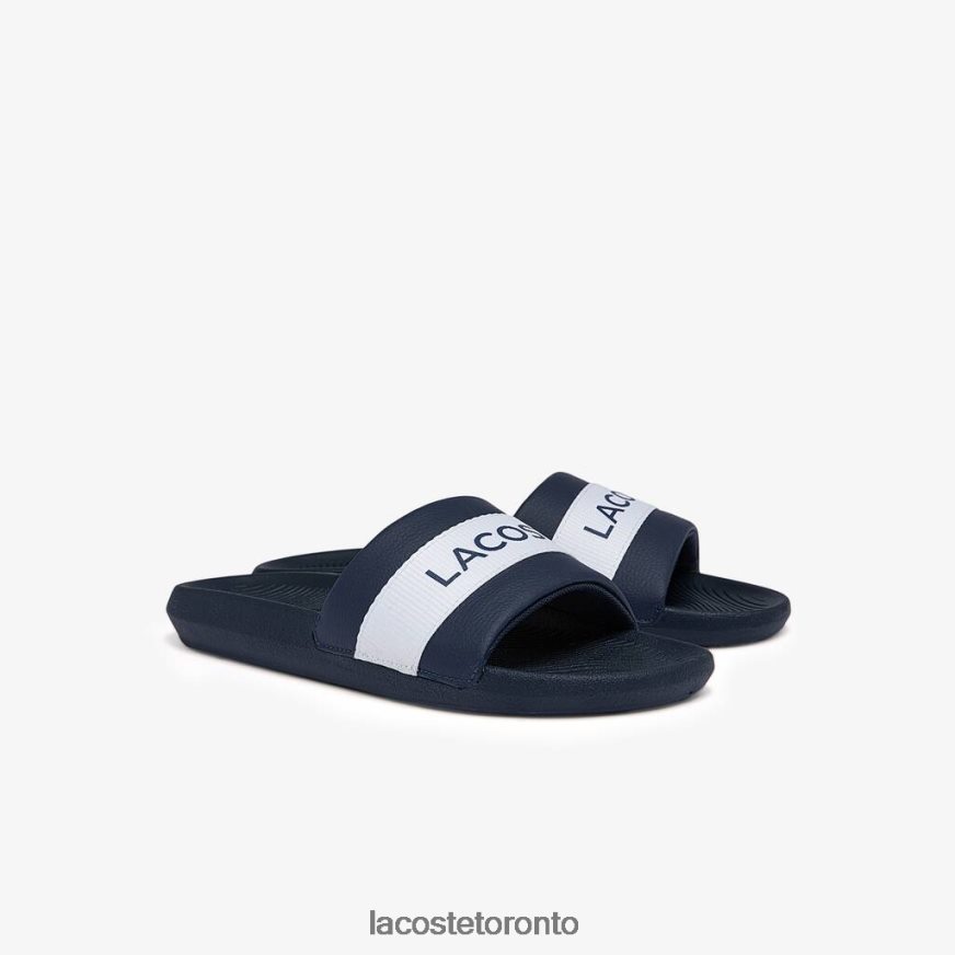 Shoes Lacoste Croco Textile Logo Slides Navy  White Men Z60BPR1775