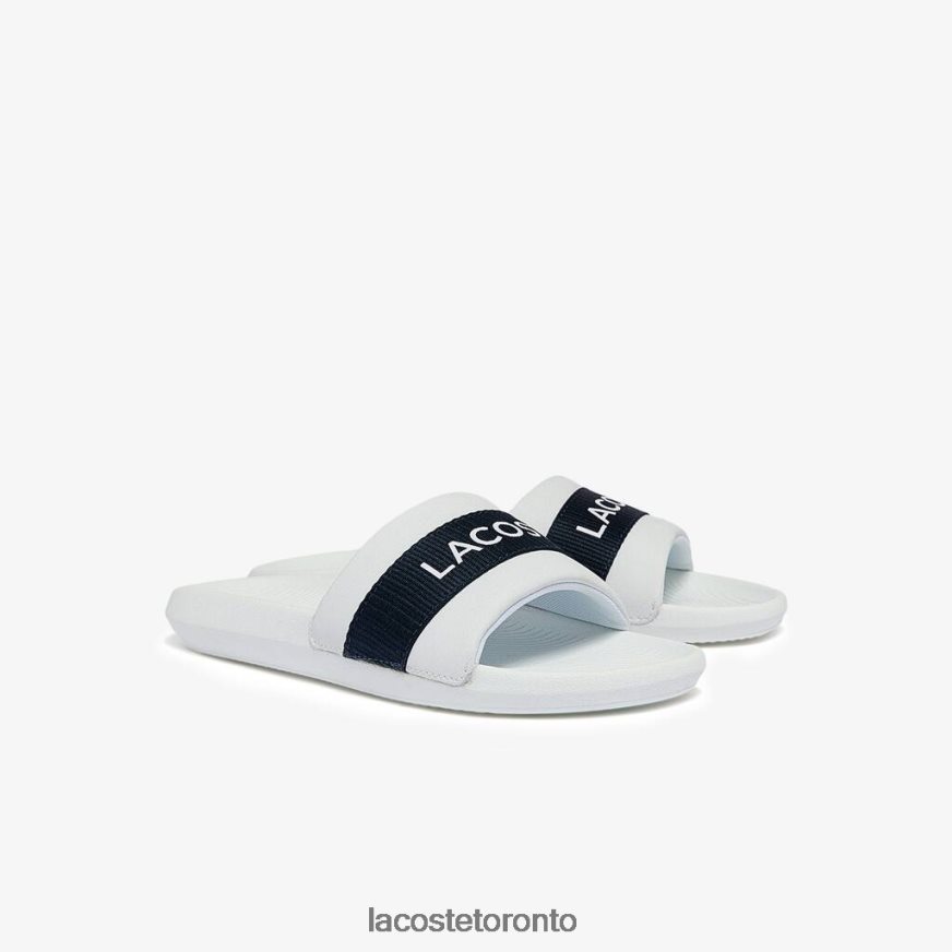 Shoes Lacoste Croco Textile Logo Slides White  Navy Men Z60BPR1776