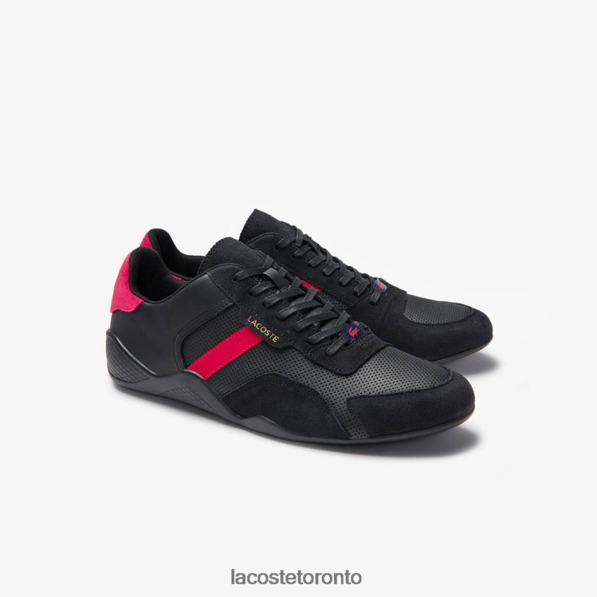 Shoes Lacoste Hapona Leather Synthetic Sneakers Black/Red Men Z60BPR1869