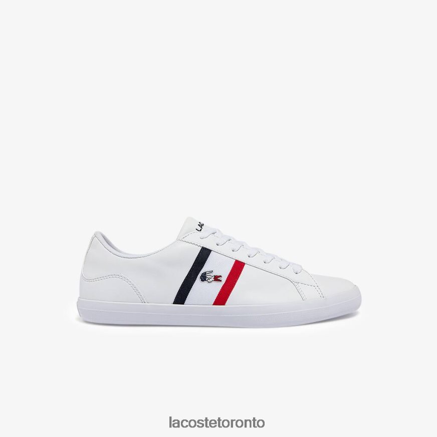 Shoes Lacoste Lerond Tricolore Leather and Synthetic Sneakers White Navy  Red Men Z60BPR1914