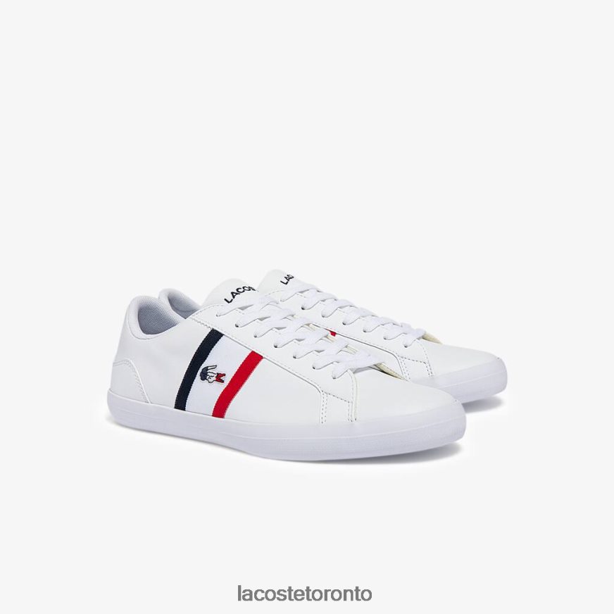 Shoes Lacoste Lerond Tricolore Leather and Synthetic Sneakers White Navy  Red Men Z60BPR1914