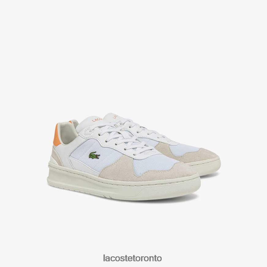 Shoes Lacoste Perf-Shot Suede and Textile Sneakers White/Orange Women Z60BPR2750