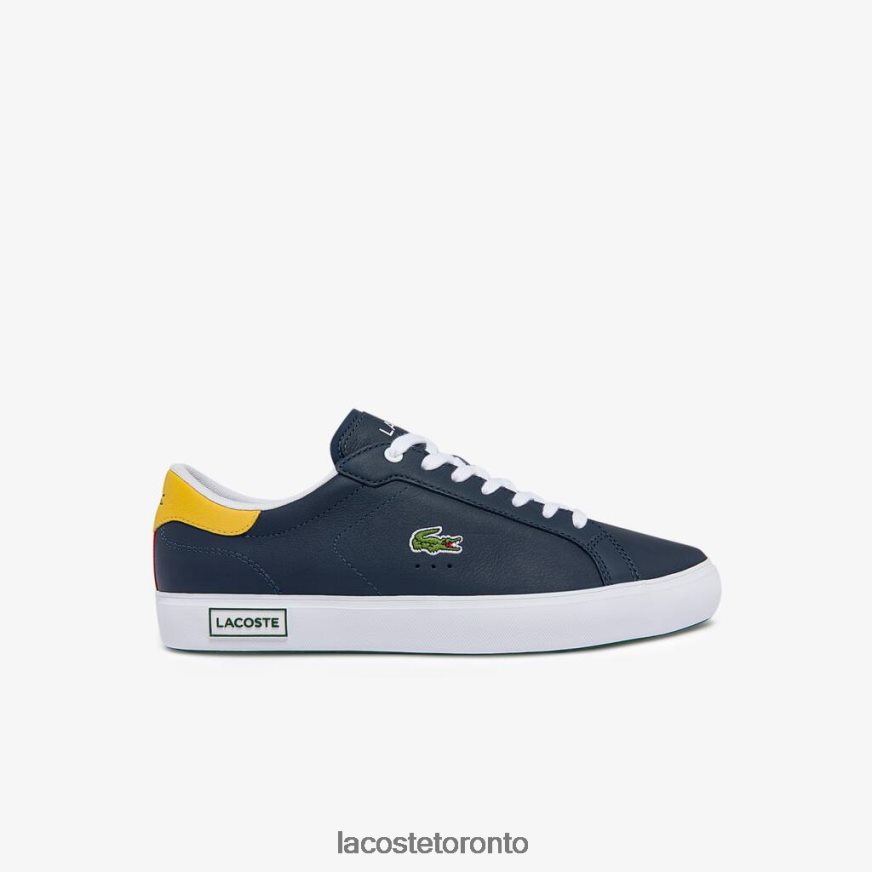 Shoes Lacoste Powercourt Leather Accent Sneakers Navy/Yellow Men Z60BPR1884