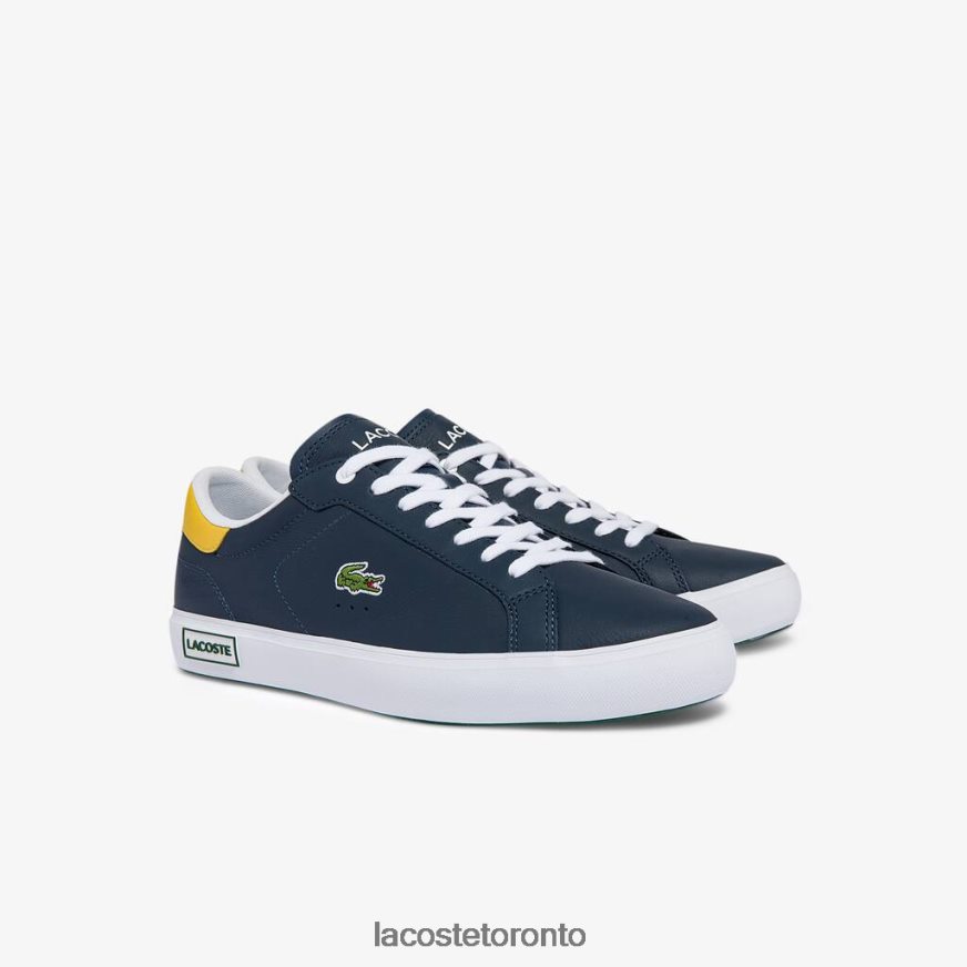 Shoes Lacoste Powercourt Leather Accent Sneakers Navy/Yellow Men Z60BPR1884