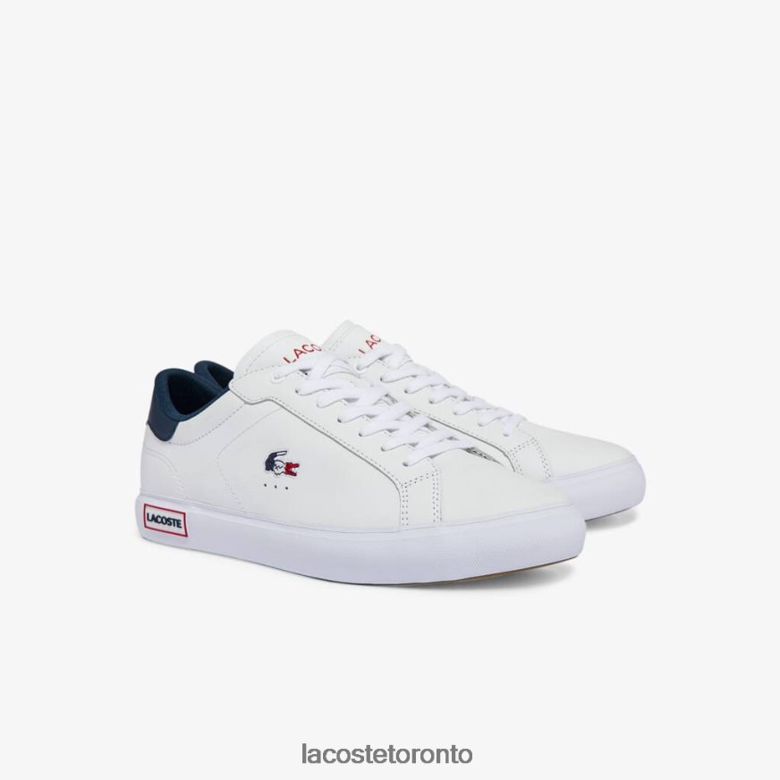 Shoes Lacoste Powercourt Leather Tricolor Sneakers White Navy  Red Men Z60BPR1858