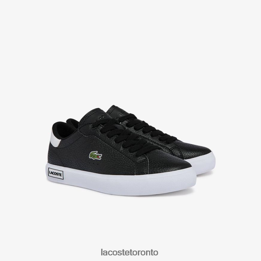 Shoes Lacoste Powercourt Leather and Synthetic Sneakers Black  White Women Z60BPR2721