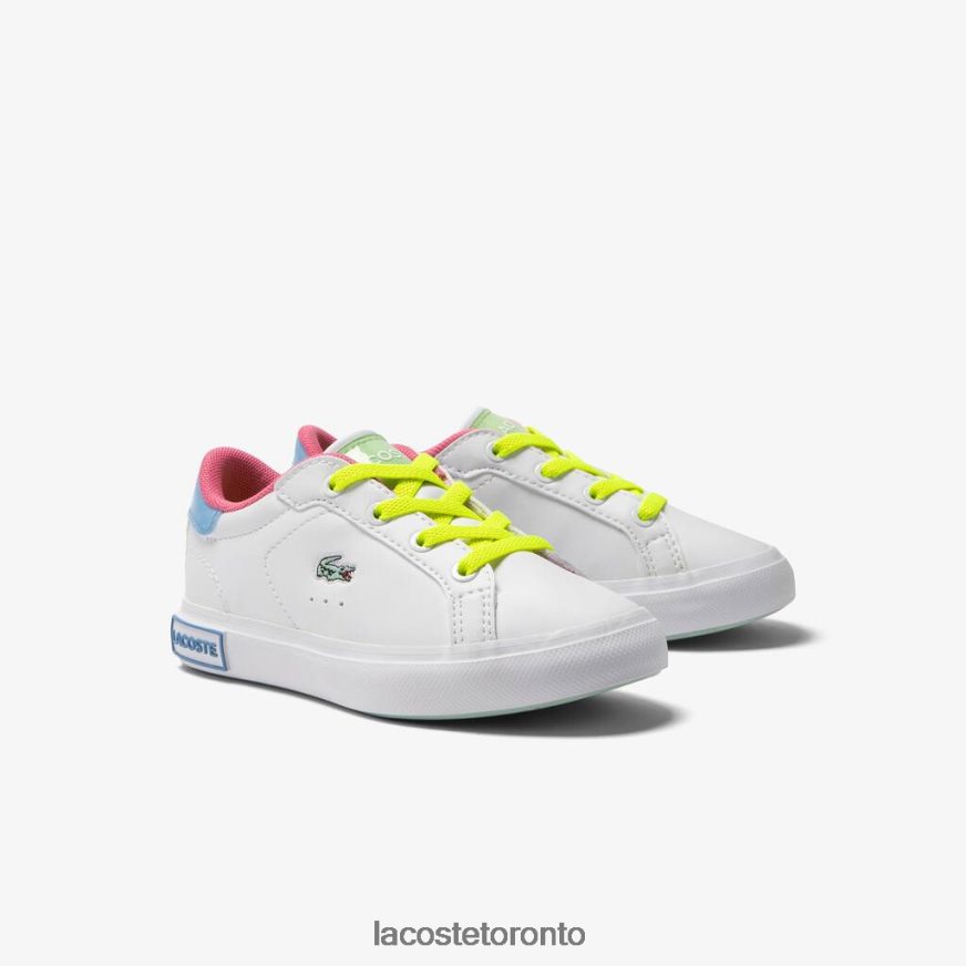 Shoes Lacoste Powercourt Synthetic Color-Pop Sneakers White/Green Kids Z60BPR2931