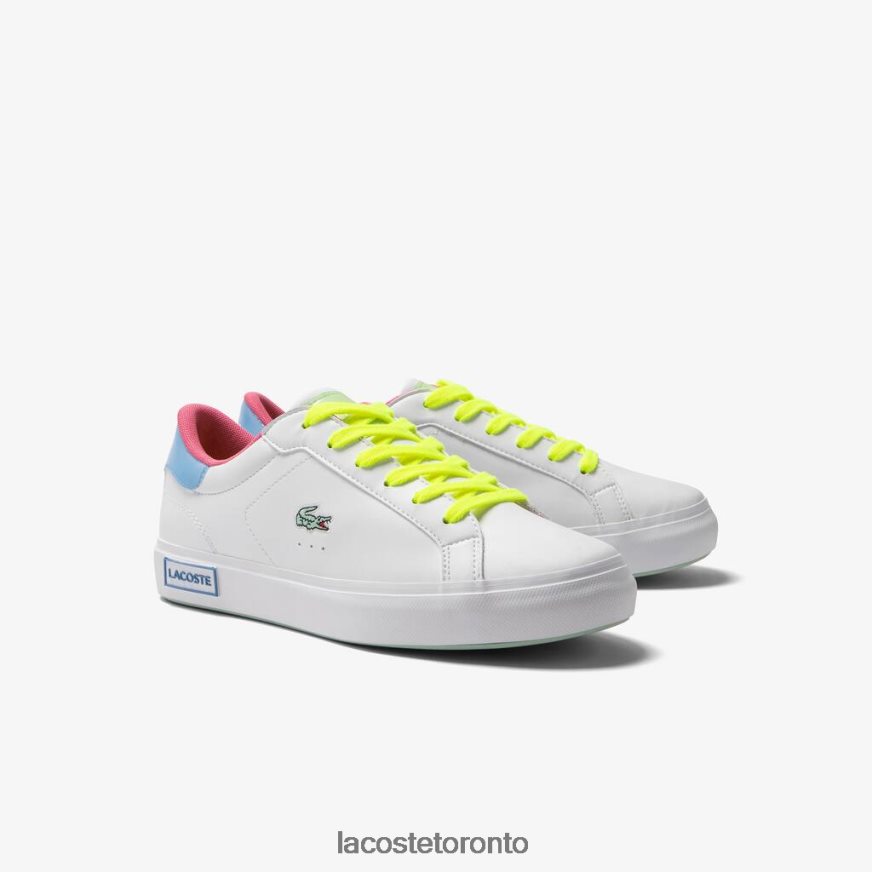 Shoes Lacoste Powercourt Synthetic Color-Pop Sneakers White/Green Kids Z60BPR3070