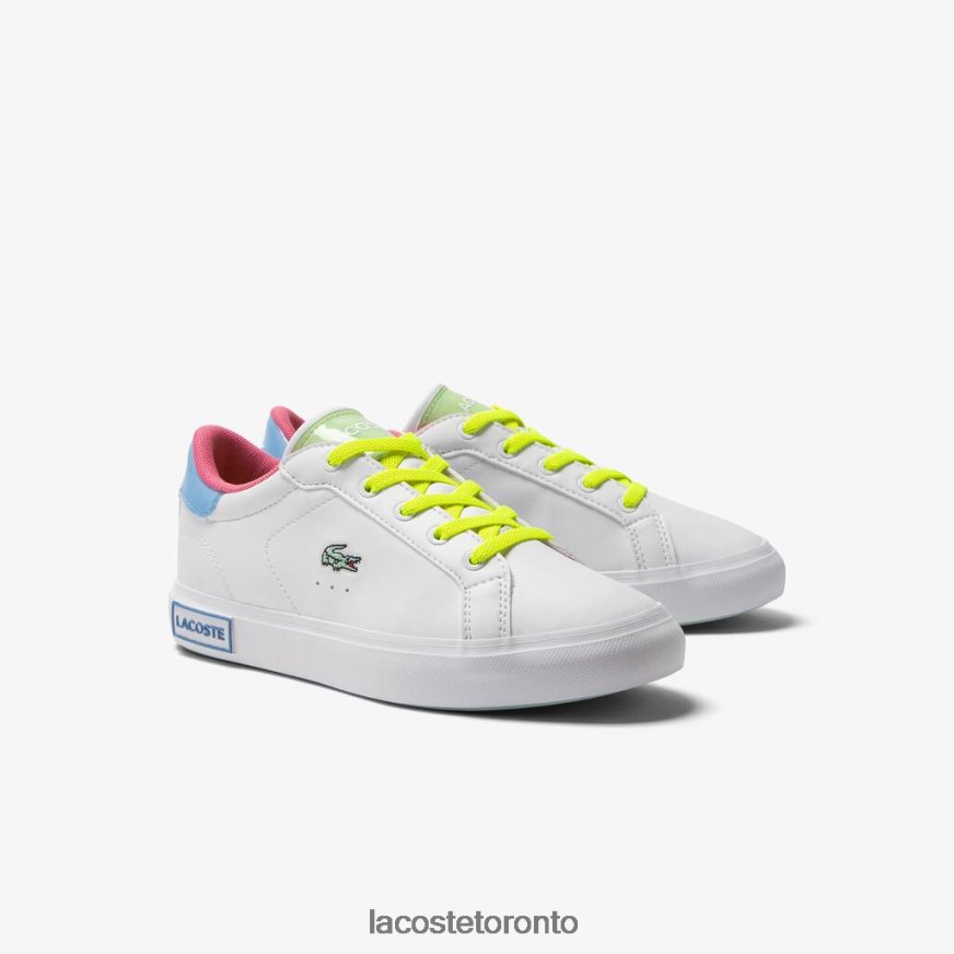 Shoes Lacoste Powercourt Synthetic Color-Pop Sneakers White/Green Kids Z60BPR3071